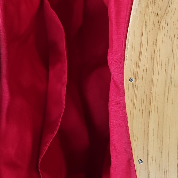 Old Navy Fabric Red & White Clutch Purse With Wooden Handles - Picture 3 of 6